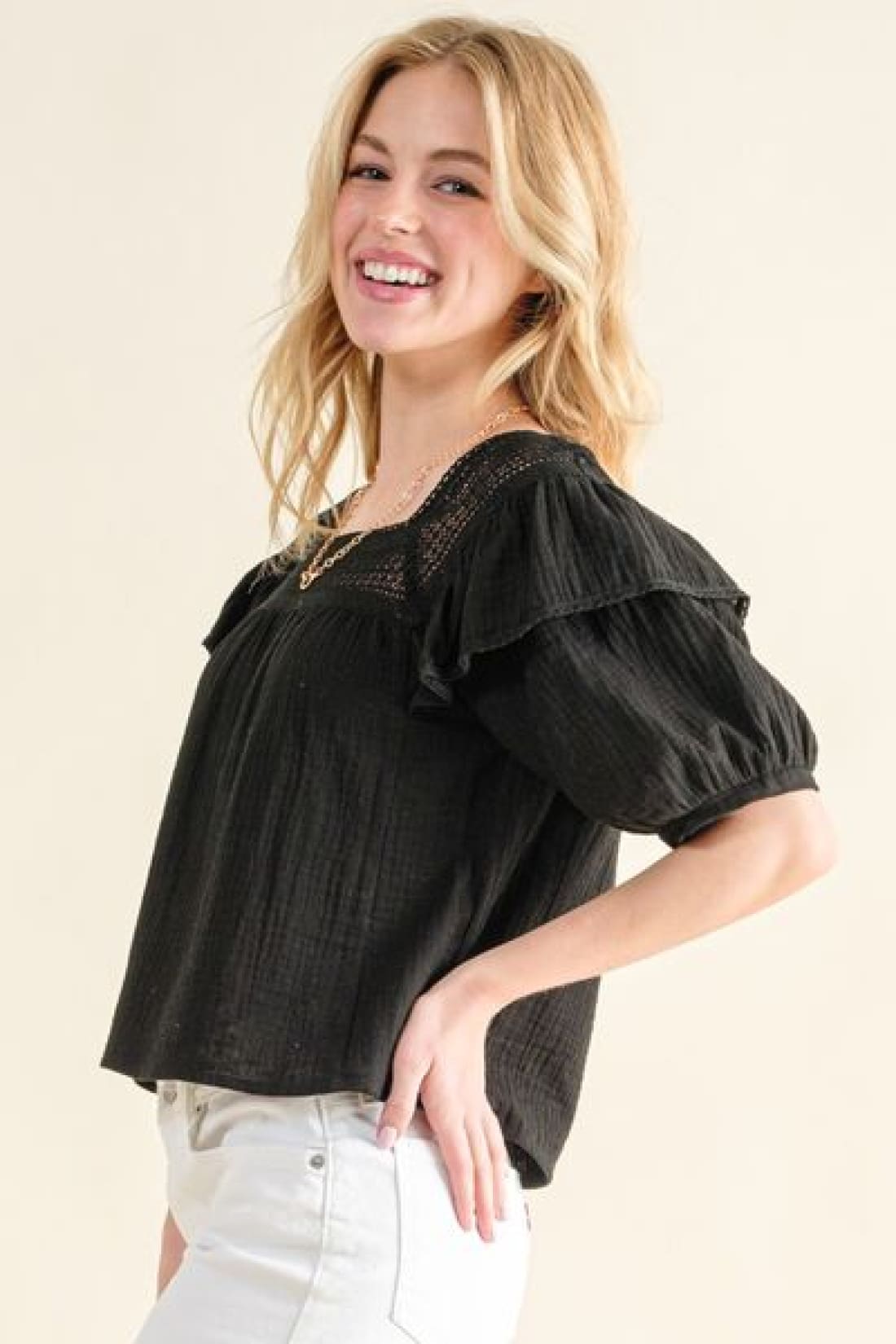 And The Why Square Neck Cotton Gauze Ruffled Blouse | Blouses & Shirts