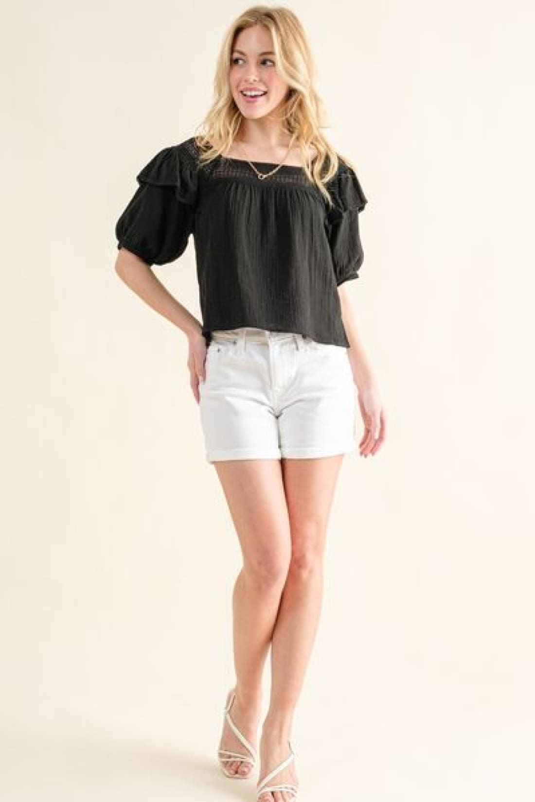 And The Why Square Neck Cotton Gauze Ruffled Blouse | Blouses & Shirts