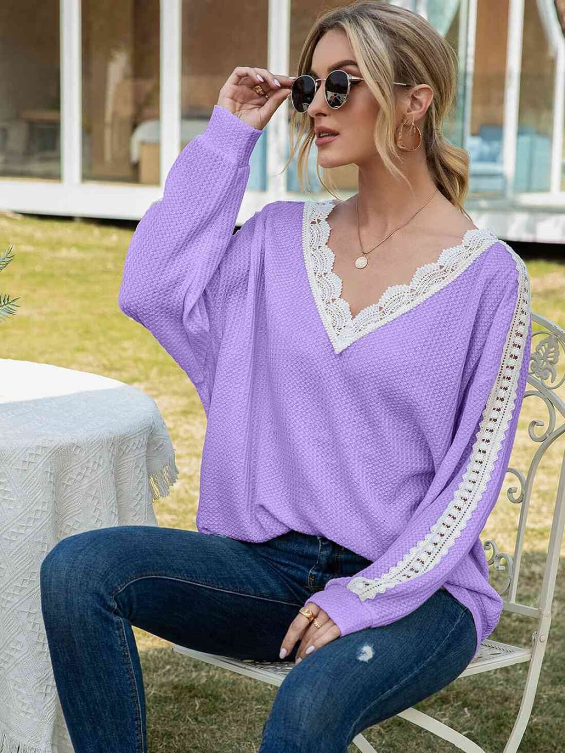 Ashley Lace-Trimmed Top | Long Sleeve Tops