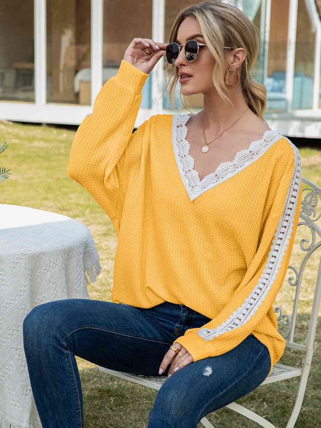 Ashley Lace-Trimmed Top | Long Sleeve Tops