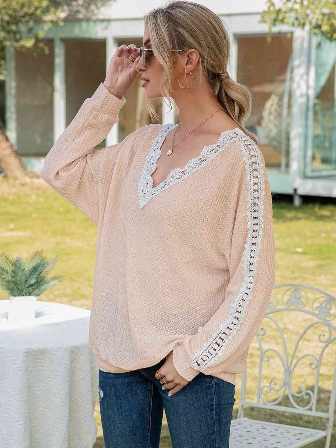 Ashley Lace-Trimmed Top | Long Sleeve Tops