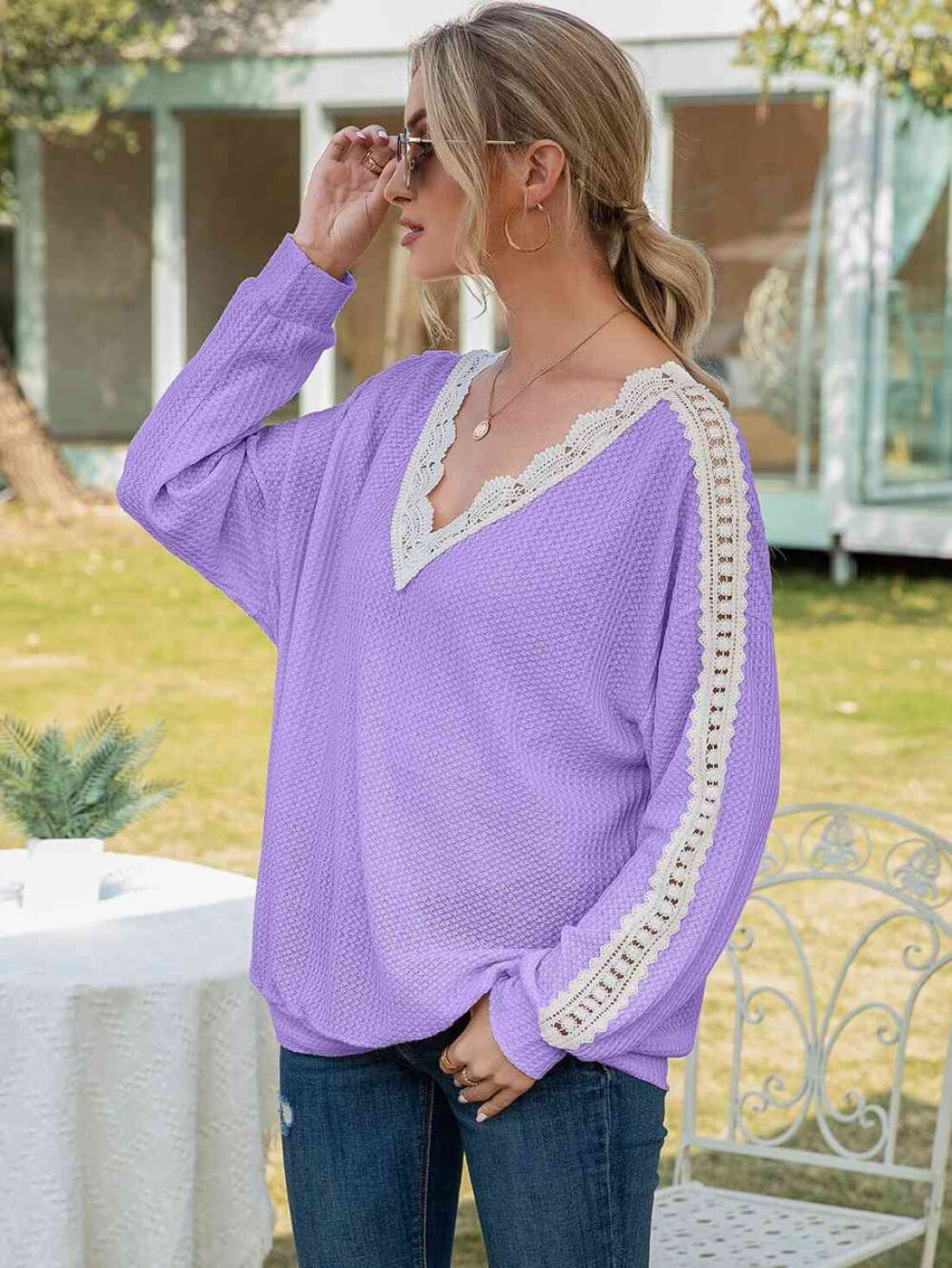 Ashley Lace-Trimmed Top | Long Sleeve Tops