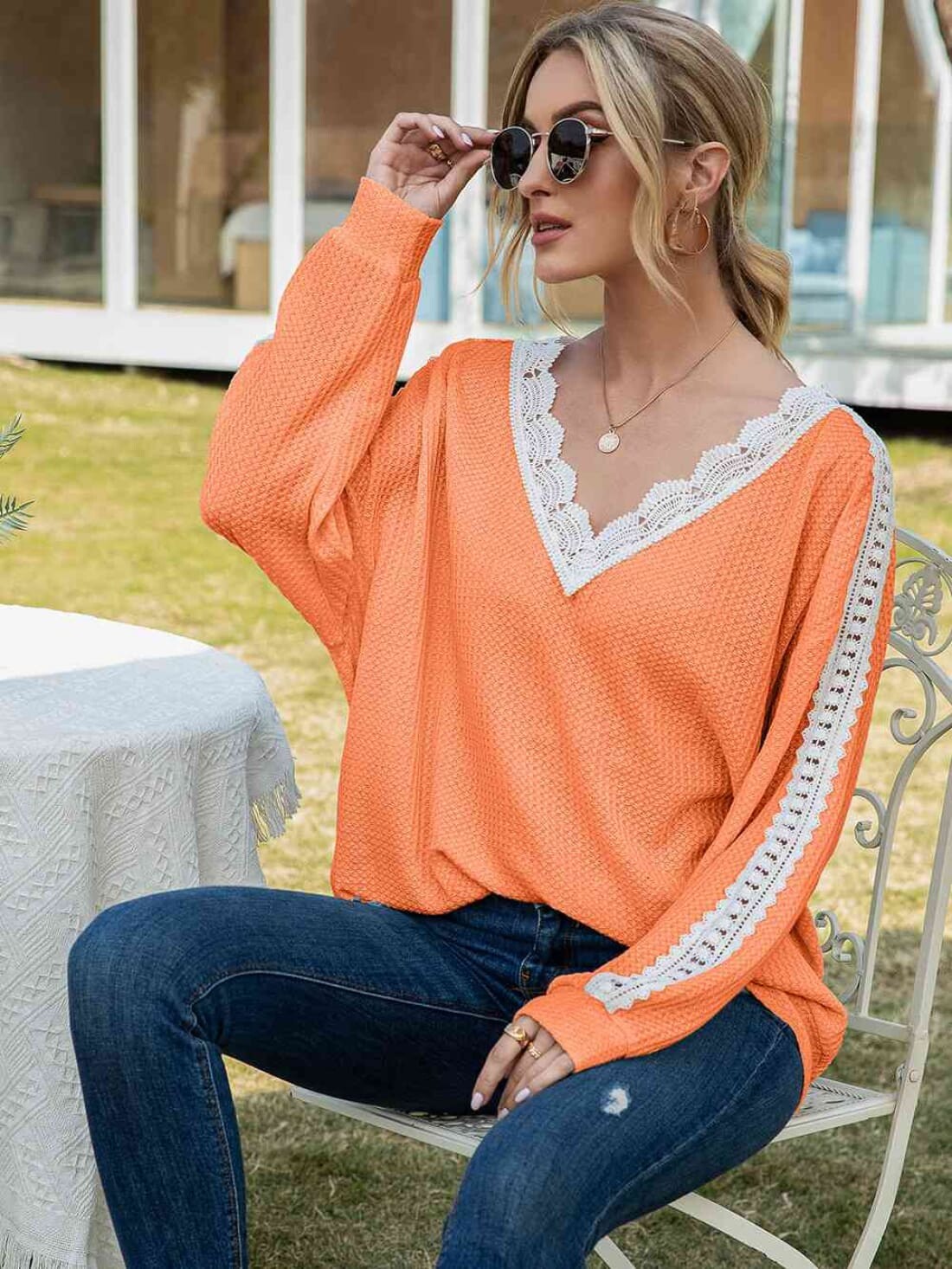 Ashley Lace-Trimmed Top | Long Sleeve Tops