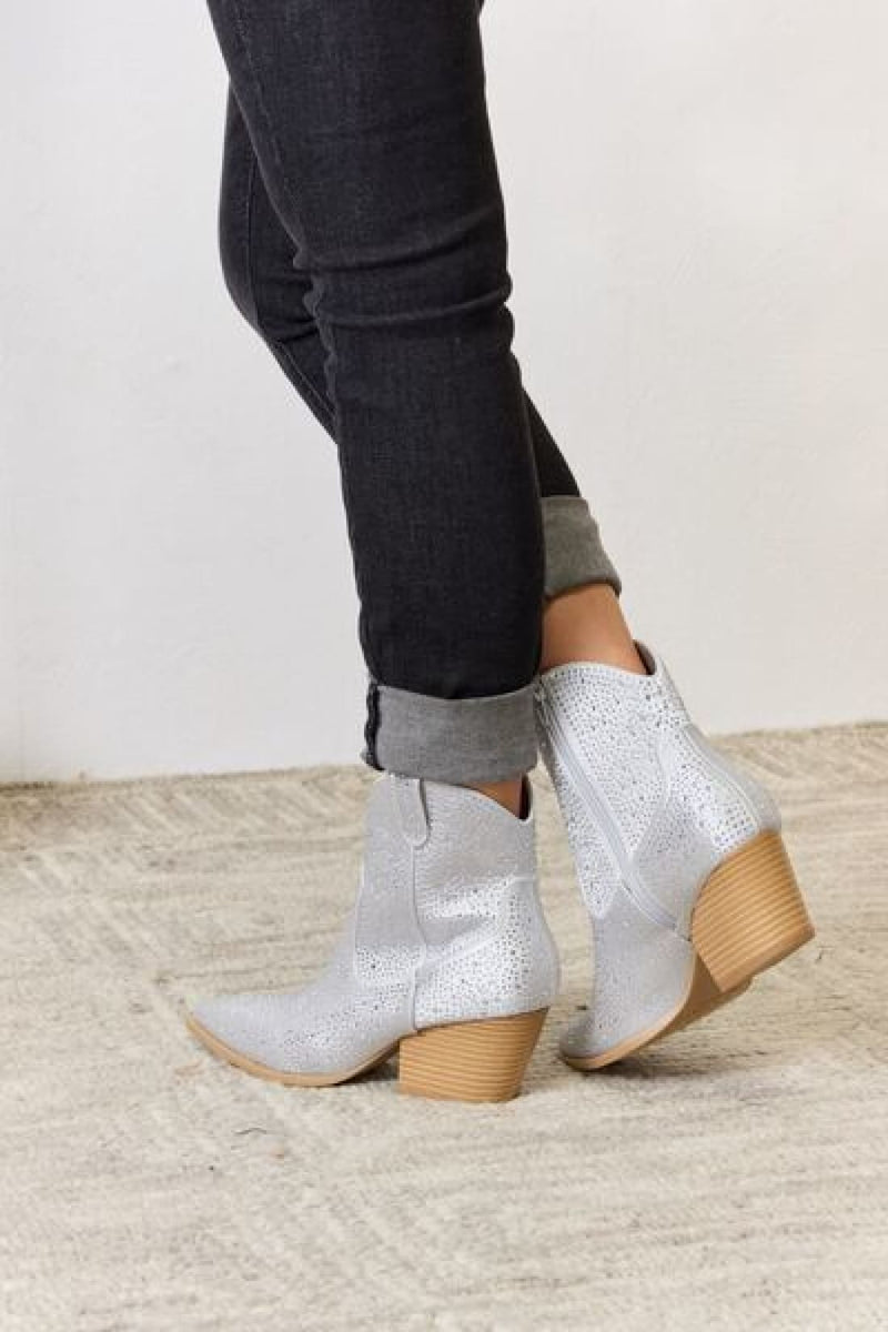 Avery Rhinestone Ankle Cowboy Boots in Clear
