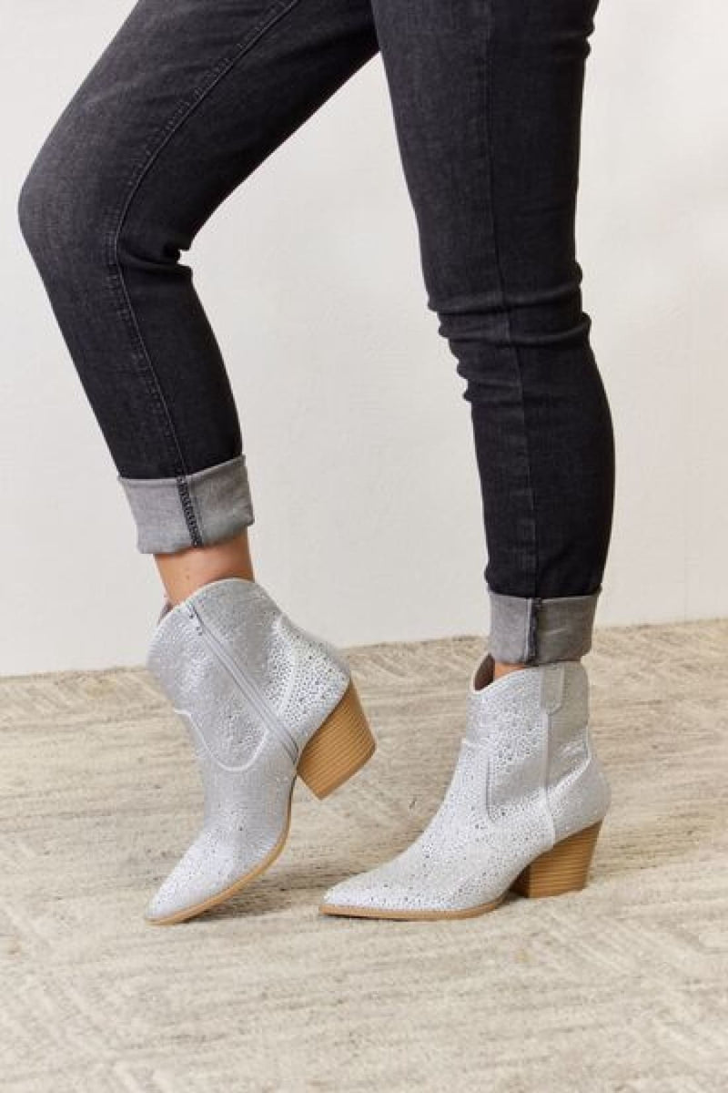 Avery Rhinestone Ankle Cowboy Boots in Clear
