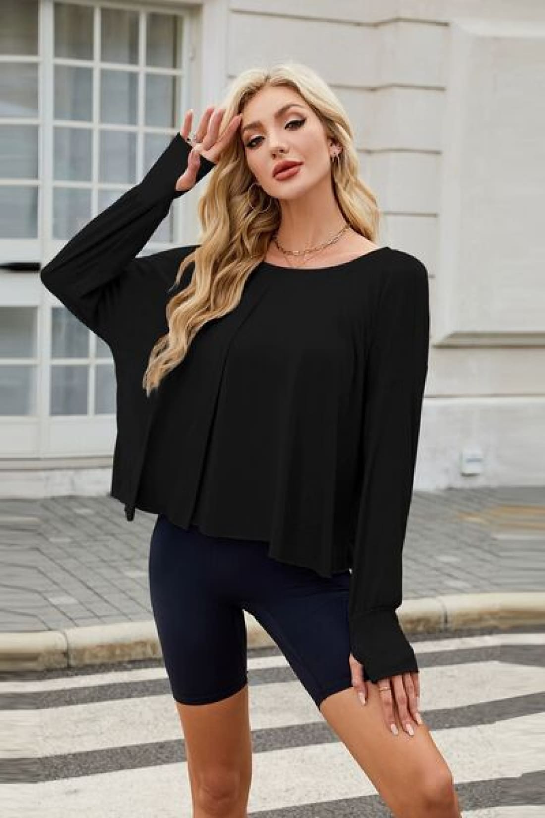 Backless Oversized Pullover with Thumbholes