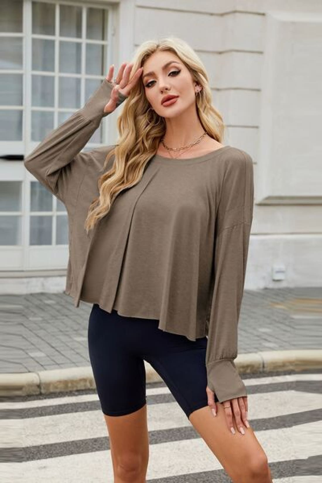 Backless Oversized Pullover with Thumbholes