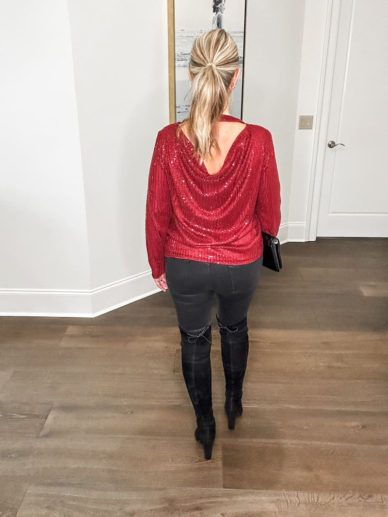 Backless Sequin Top | Long Sleeve Tops
