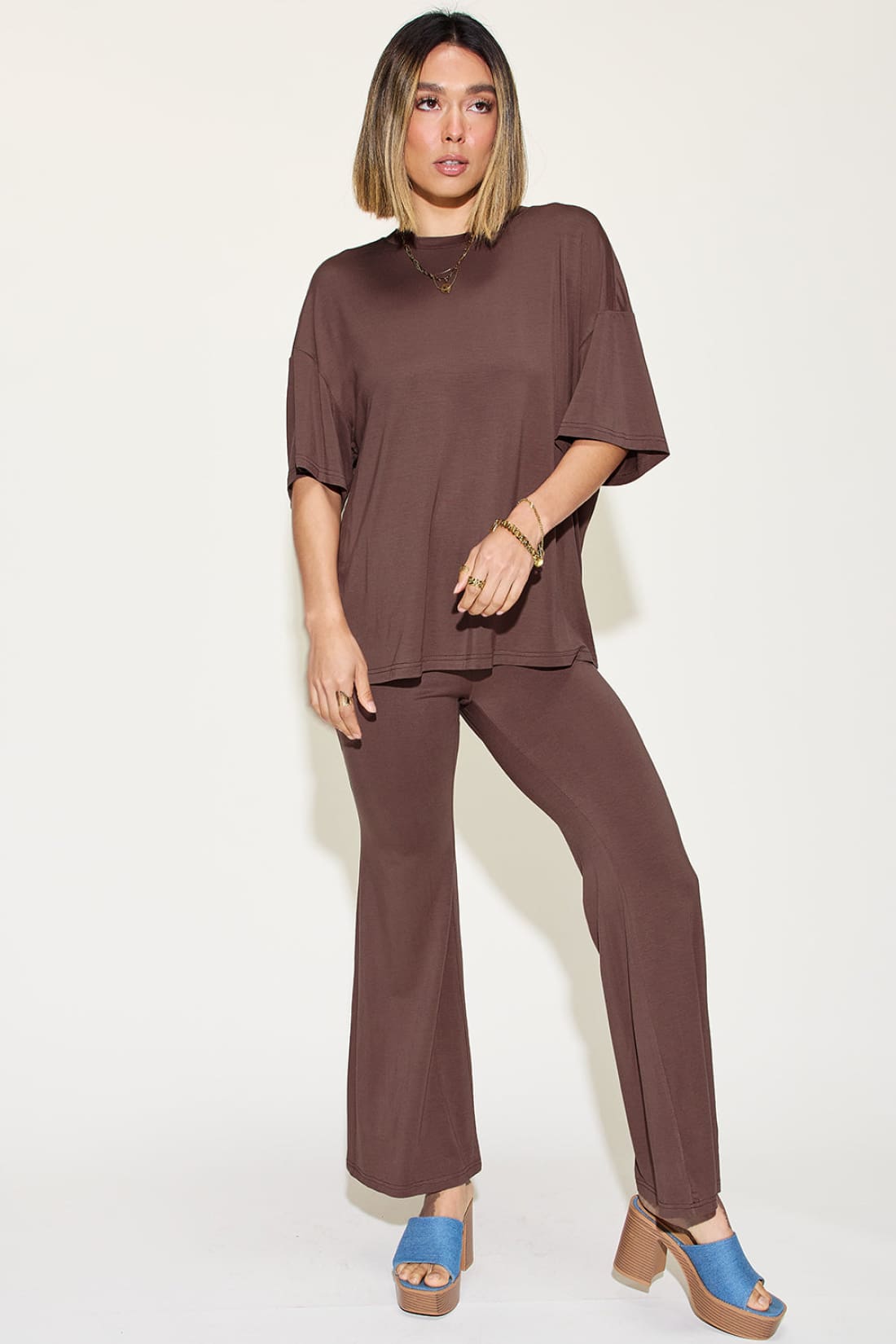 Bamboo Drop Shoulder T-Shirt and Flare Pants Set