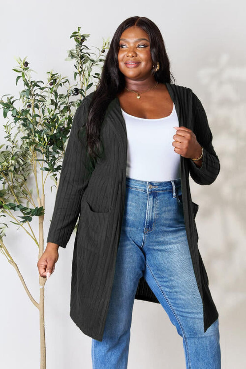 Basic Bae Full Size Ribbed Open Front Long Sleeve Cardigan | Sweaters & Cardigans