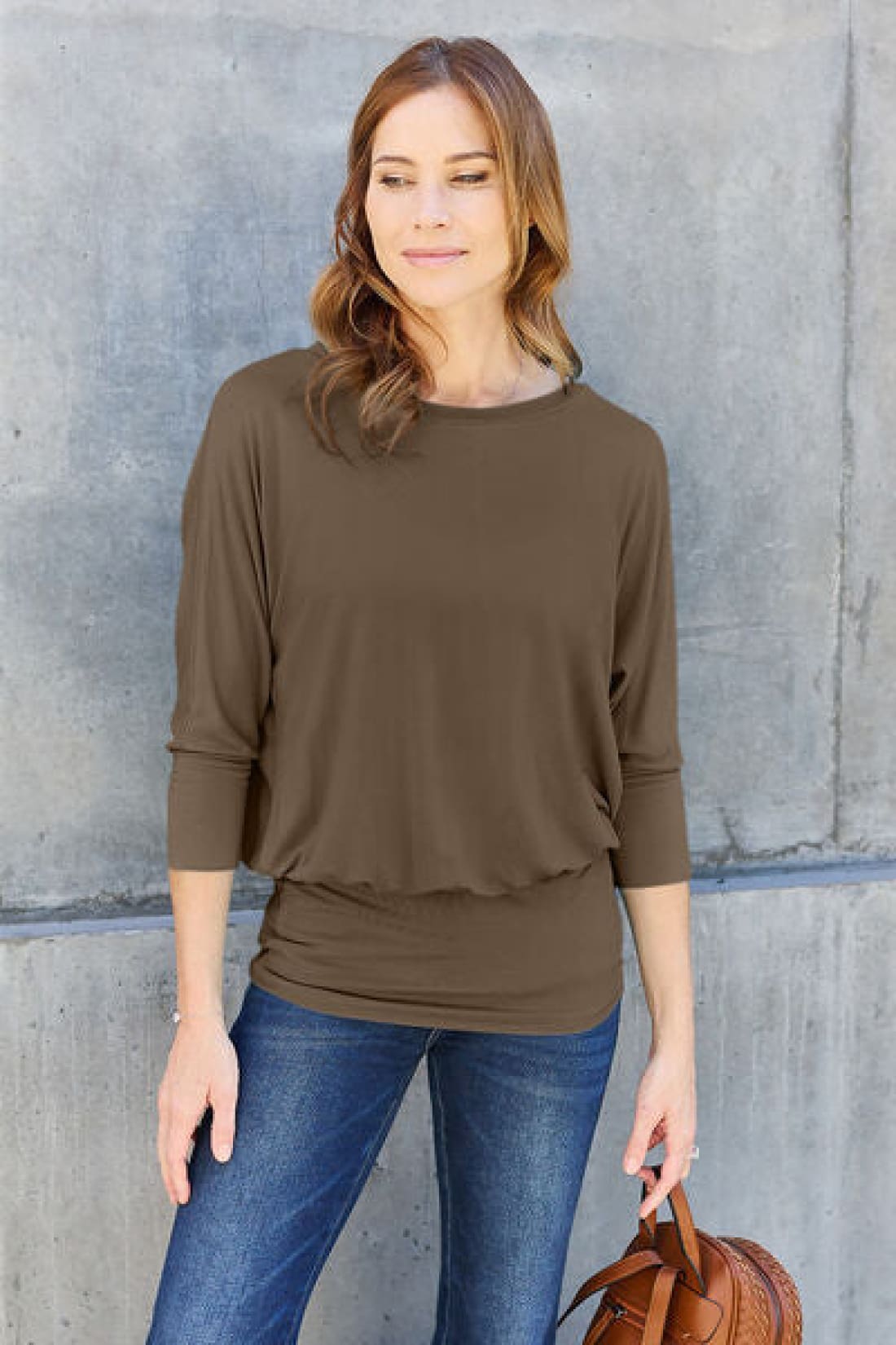 Basic Bae Full Size Round Neck Batwing Sleeve Blouse | Tops & Tees