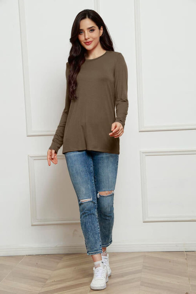 Basic Bae Full Size Round Neck Long Sleeve Top | Tops