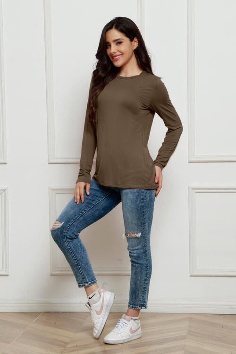 Basic Bae Full Size Round Neck Long Sleeve Top | Tops