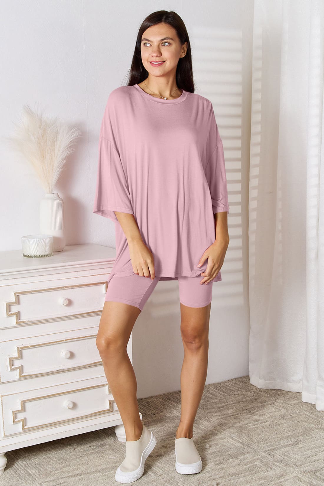 Rayon Three-Quarter Sleeve Top and Shorts Set