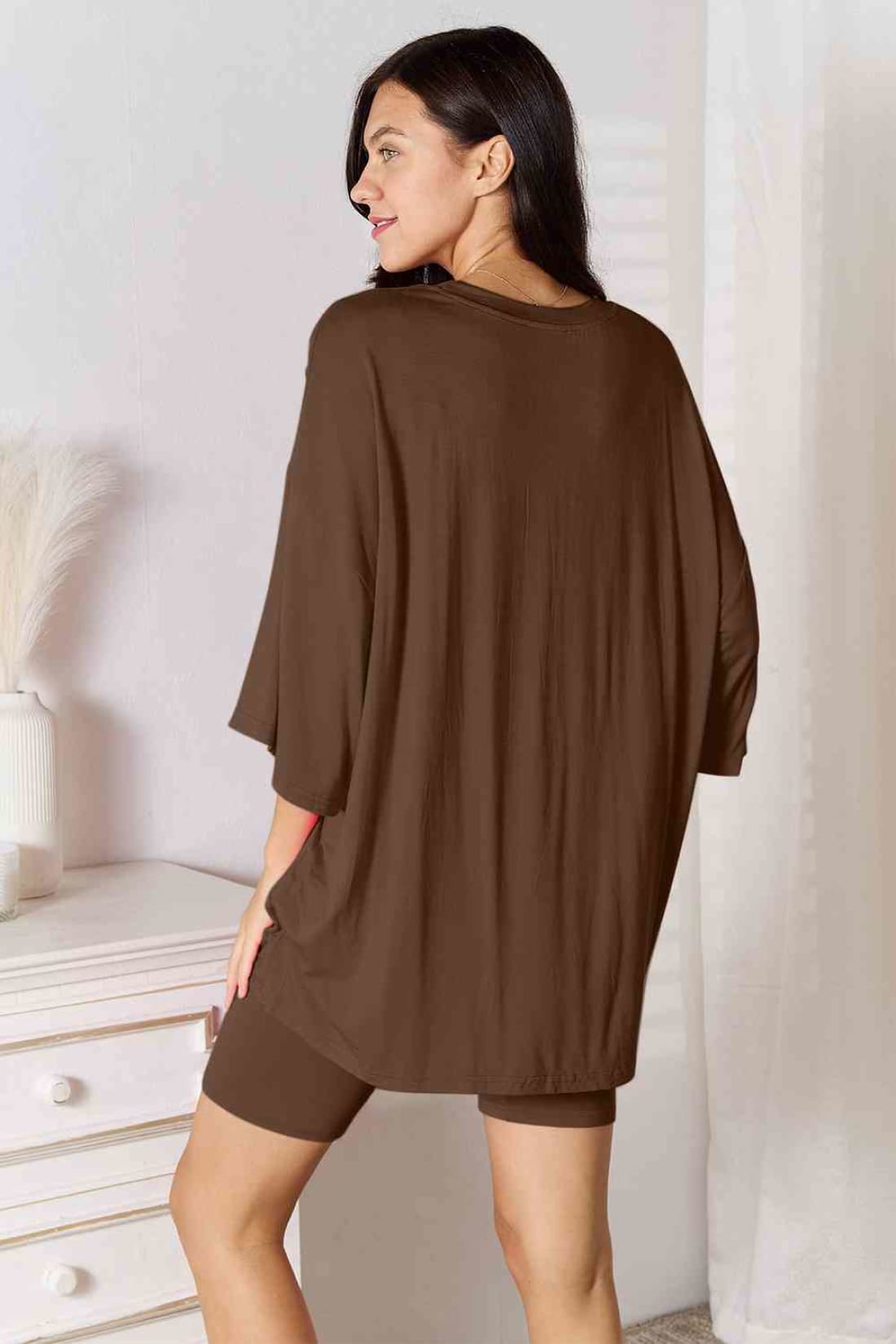 Rayon Three-Quarter Sleeve Top and Shorts Set