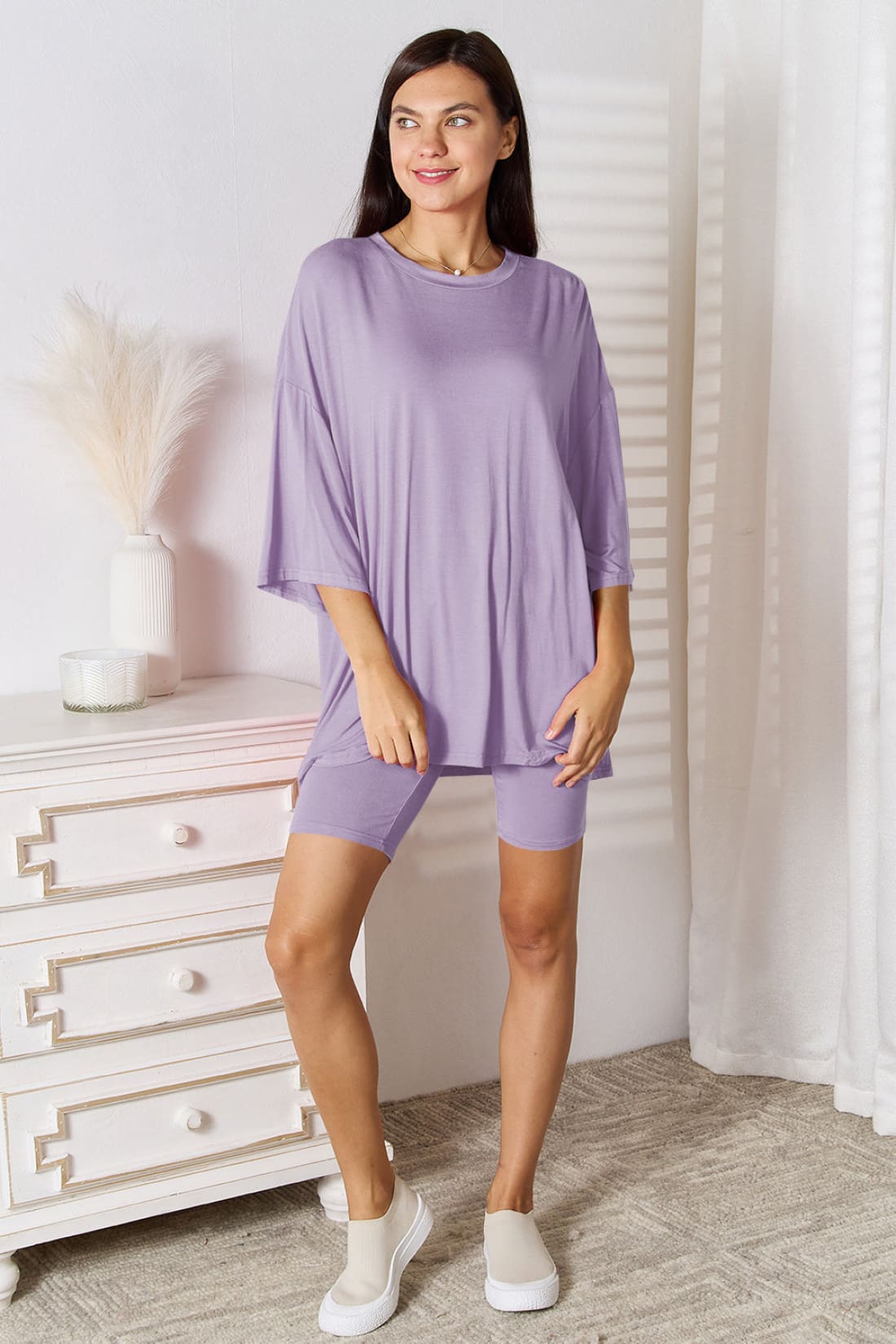 Rayon Three-Quarter Sleeve Top and Shorts Set