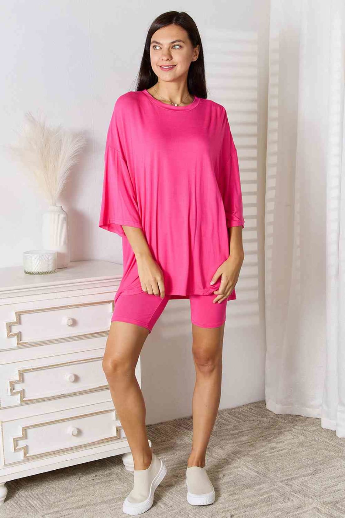 Rayon Three-Quarter Sleeve Top and Shorts Set