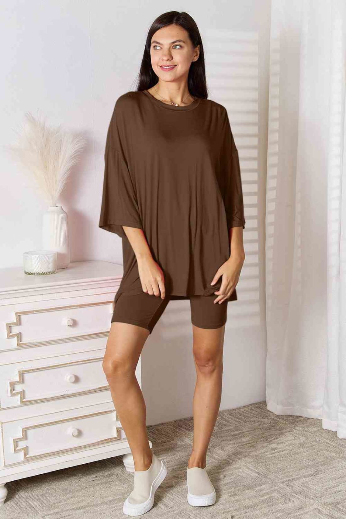 Rayon Three-Quarter Sleeve Top and Shorts Set