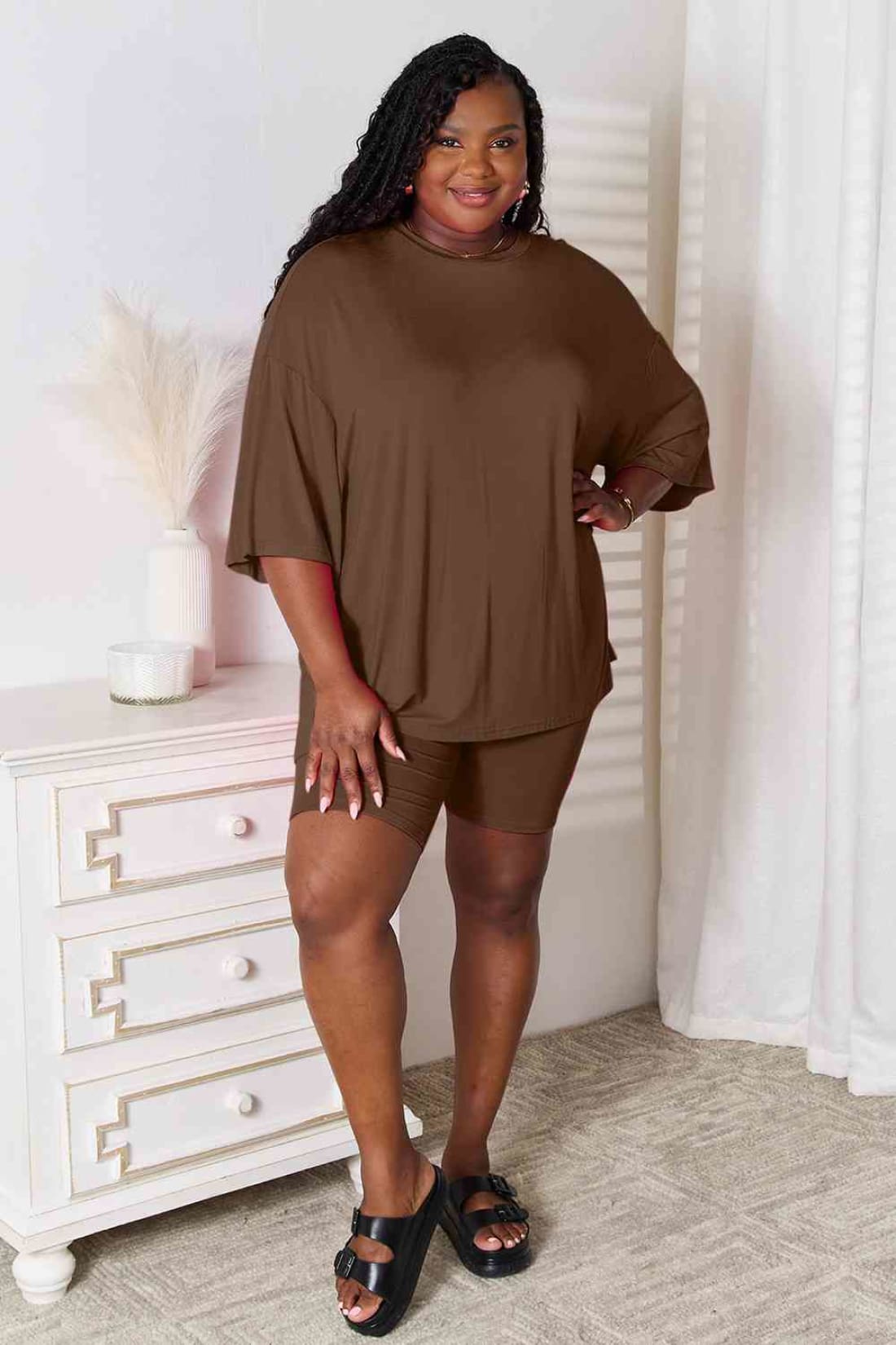 Rayon Three-Quarter Sleeve Top and Shorts Set