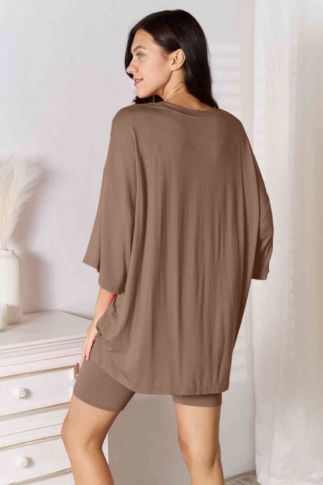 Rayon Three-Quarter Sleeve Top and Shorts Set