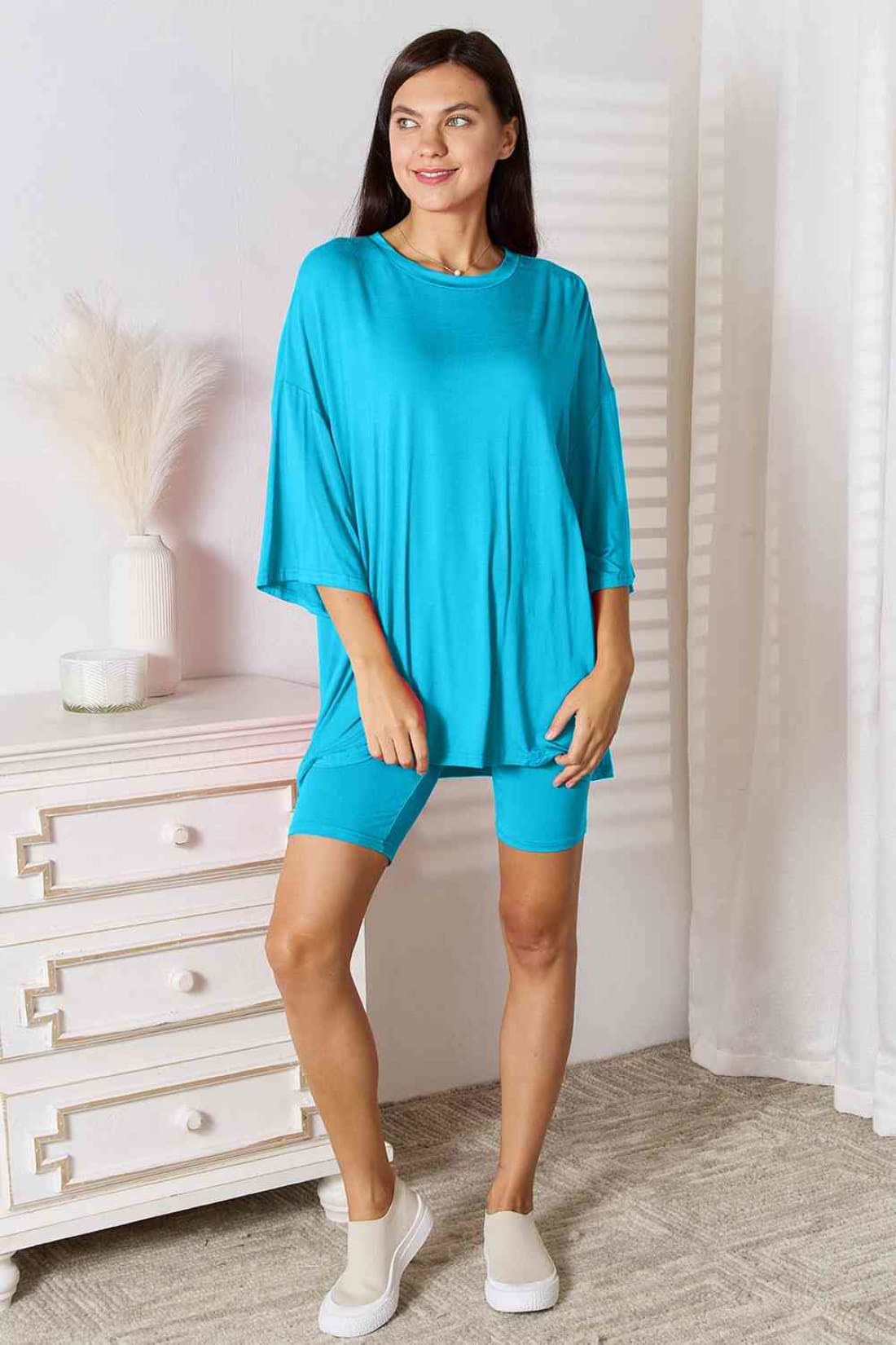 Rayon Three-Quarter Sleeve Top and Shorts Set