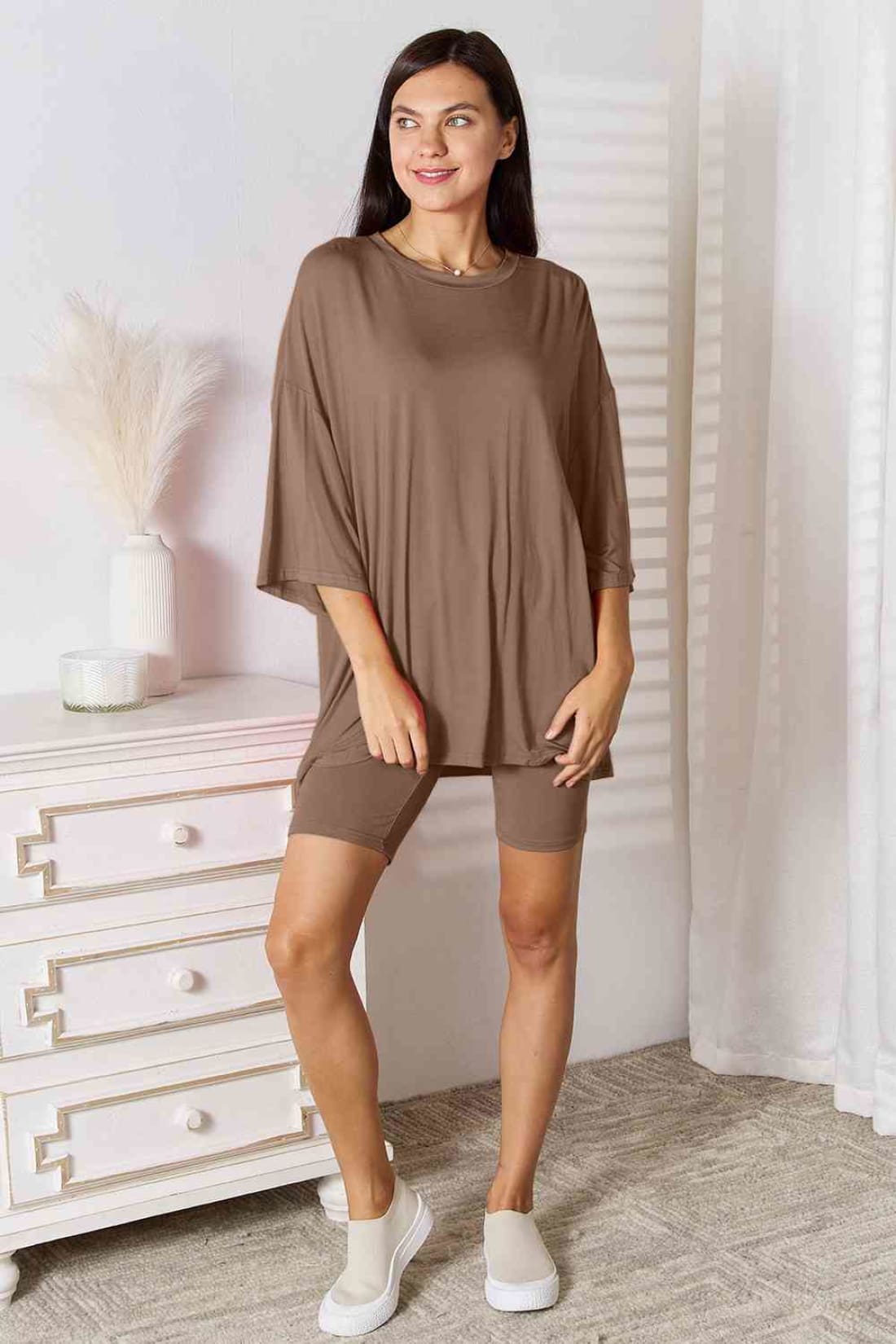 Rayon Three-Quarter Sleeve Top and Shorts Set