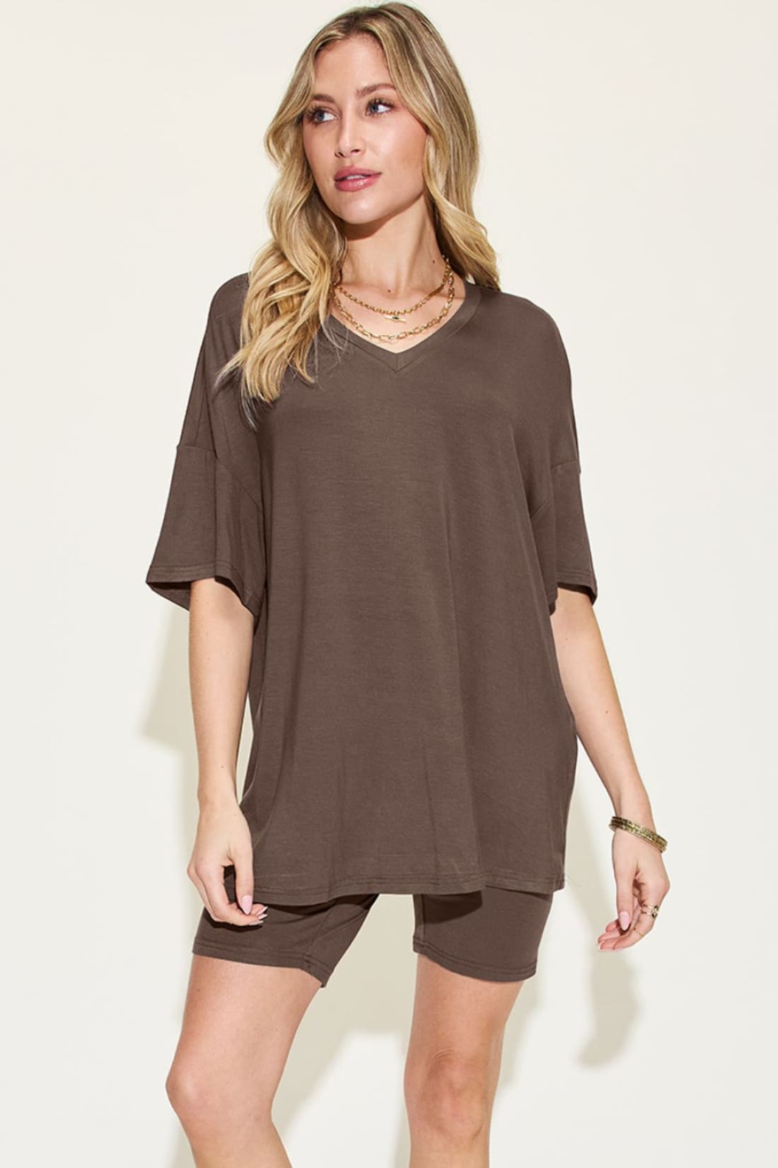 Drop Shoulder T-Shirt and Shorts Lounge Set