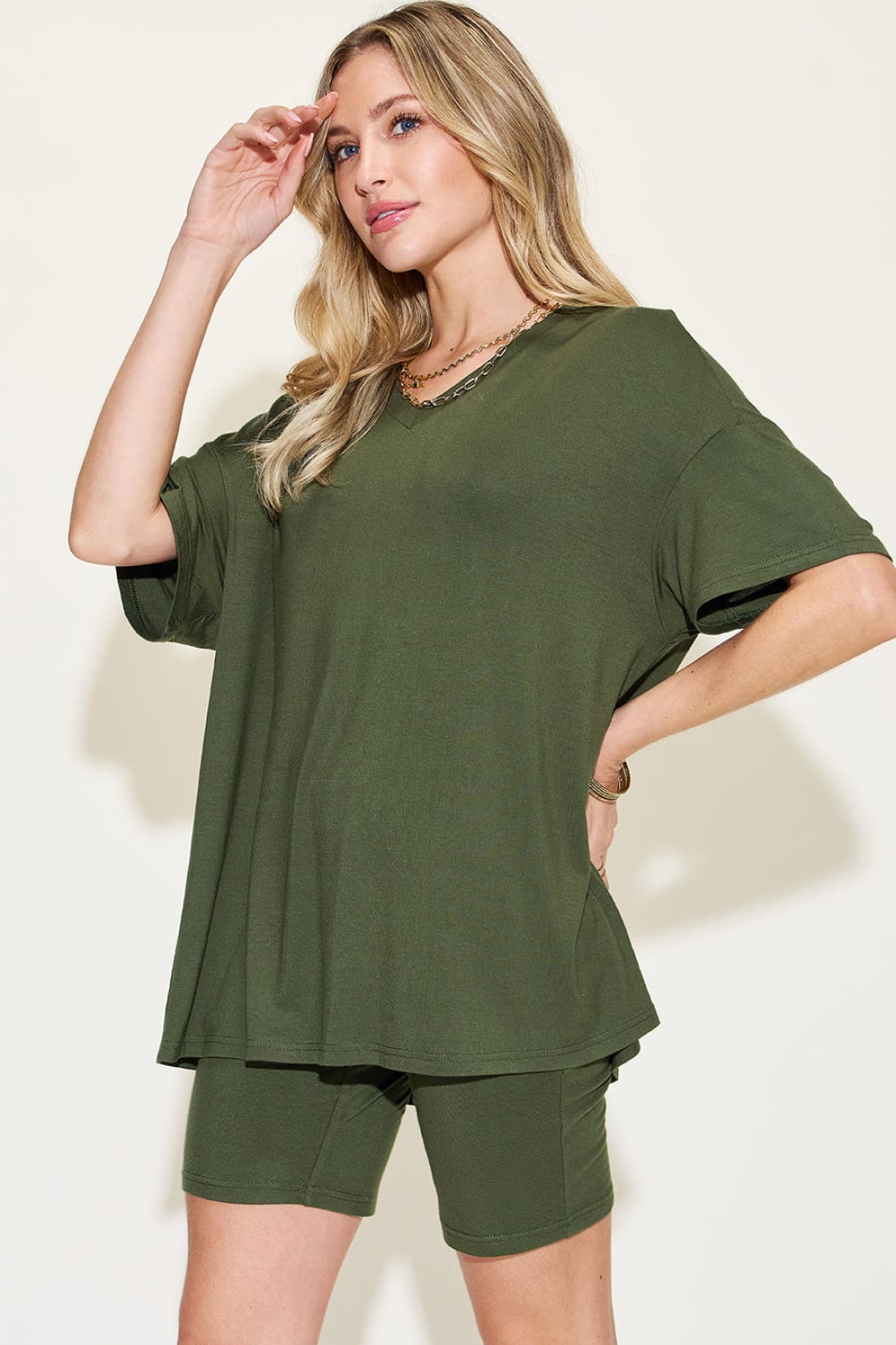 Drop Shoulder T-Shirt and Shorts Lounge Set