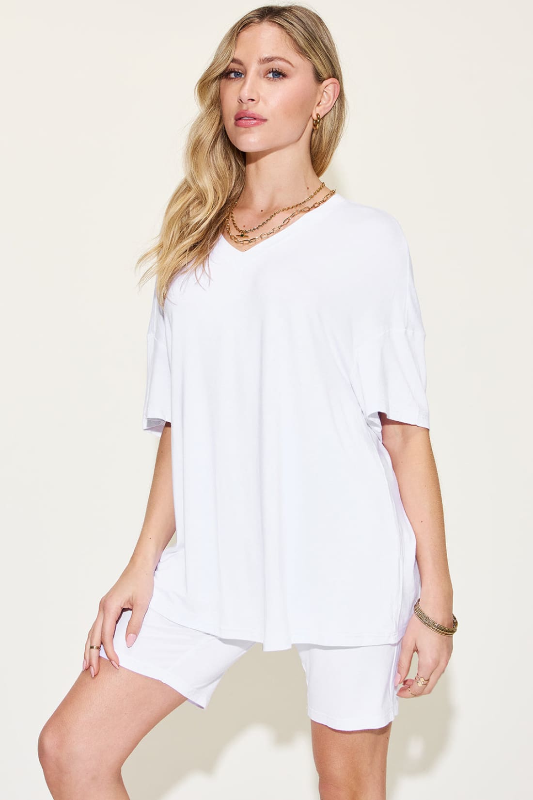 Drop Shoulder T-Shirt and Shorts Lounge Set