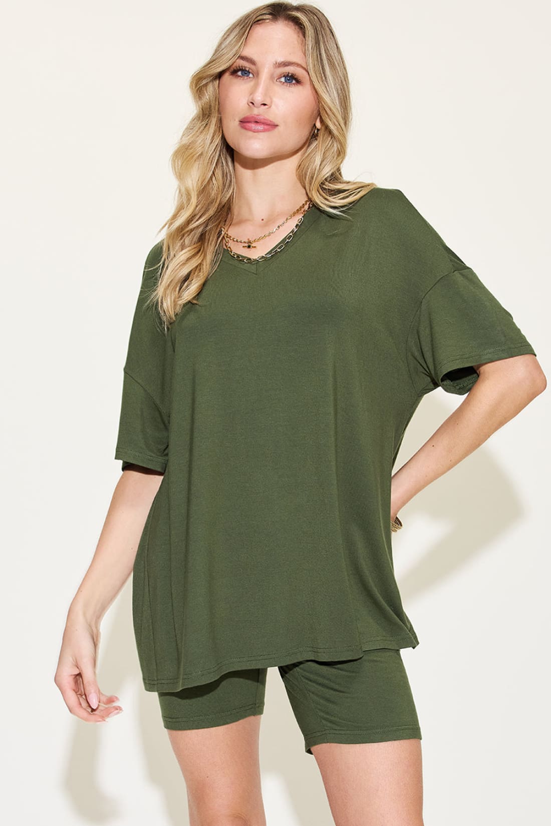 Drop Shoulder T-Shirt and Shorts Lounge Set