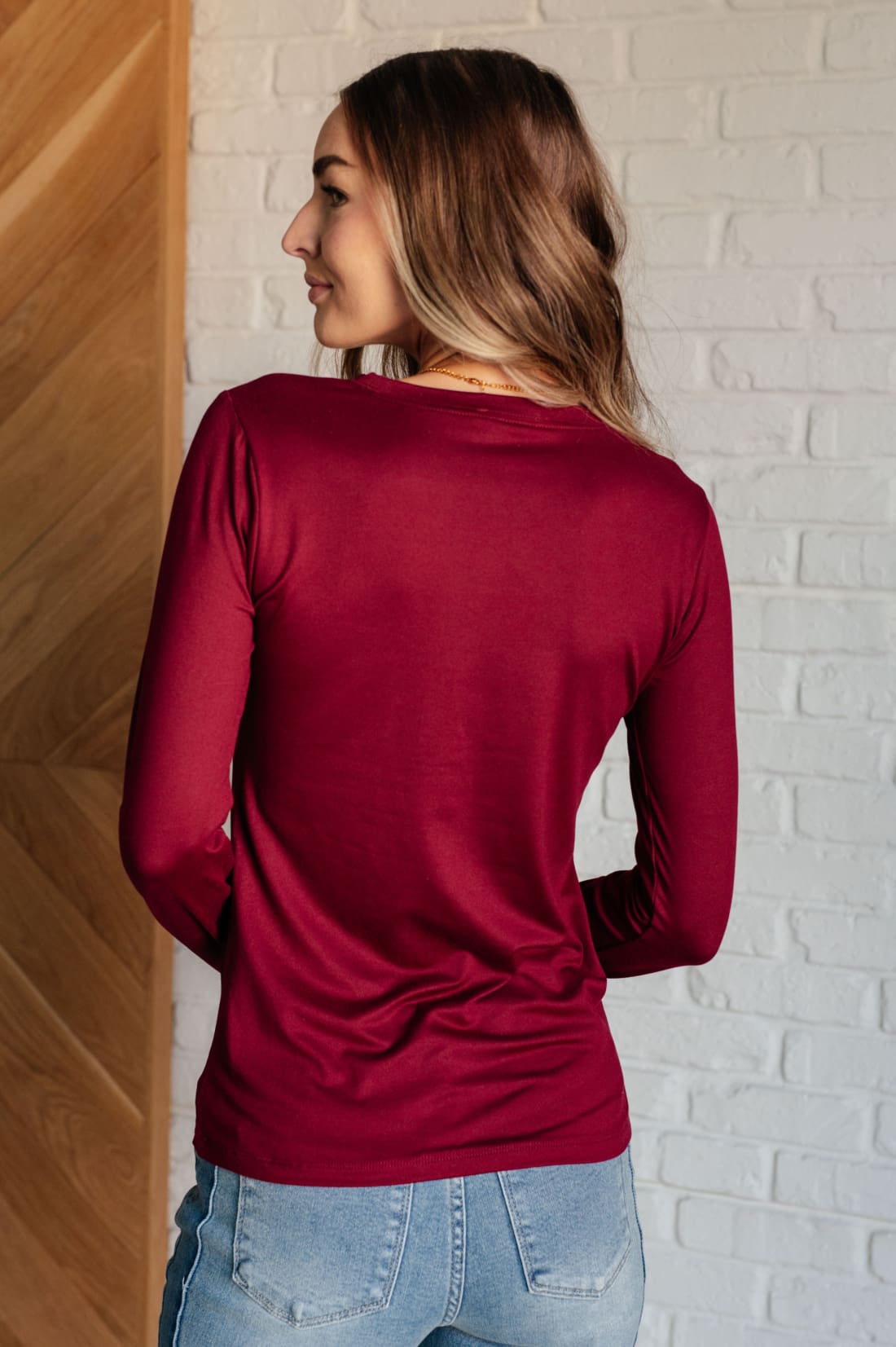 Basically Perfect Brushed Microfiber Tee in Cabernet | Tops