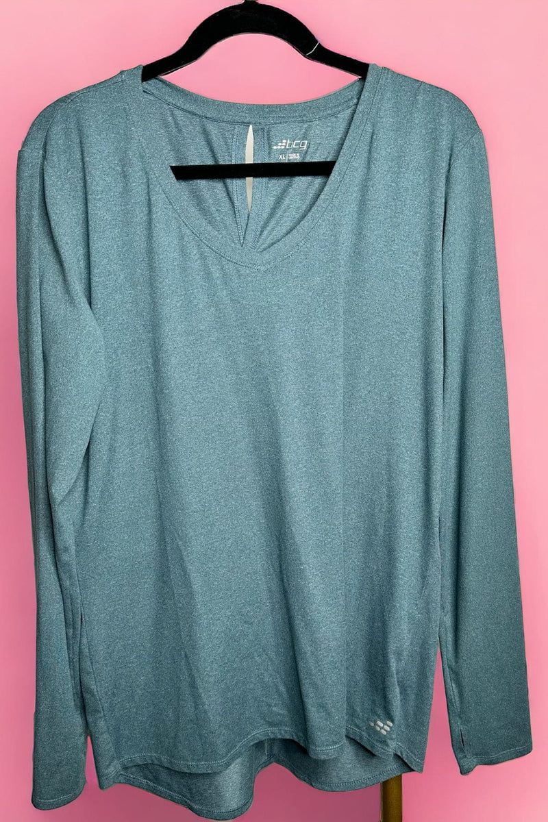 BCG Green High Low Cutout Thumb Hole Top XL Pre-Owned EUC | Long Sleeve Tops
