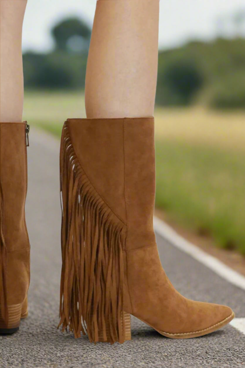 Beast Fashion Suede Fringe Point Toe Boots