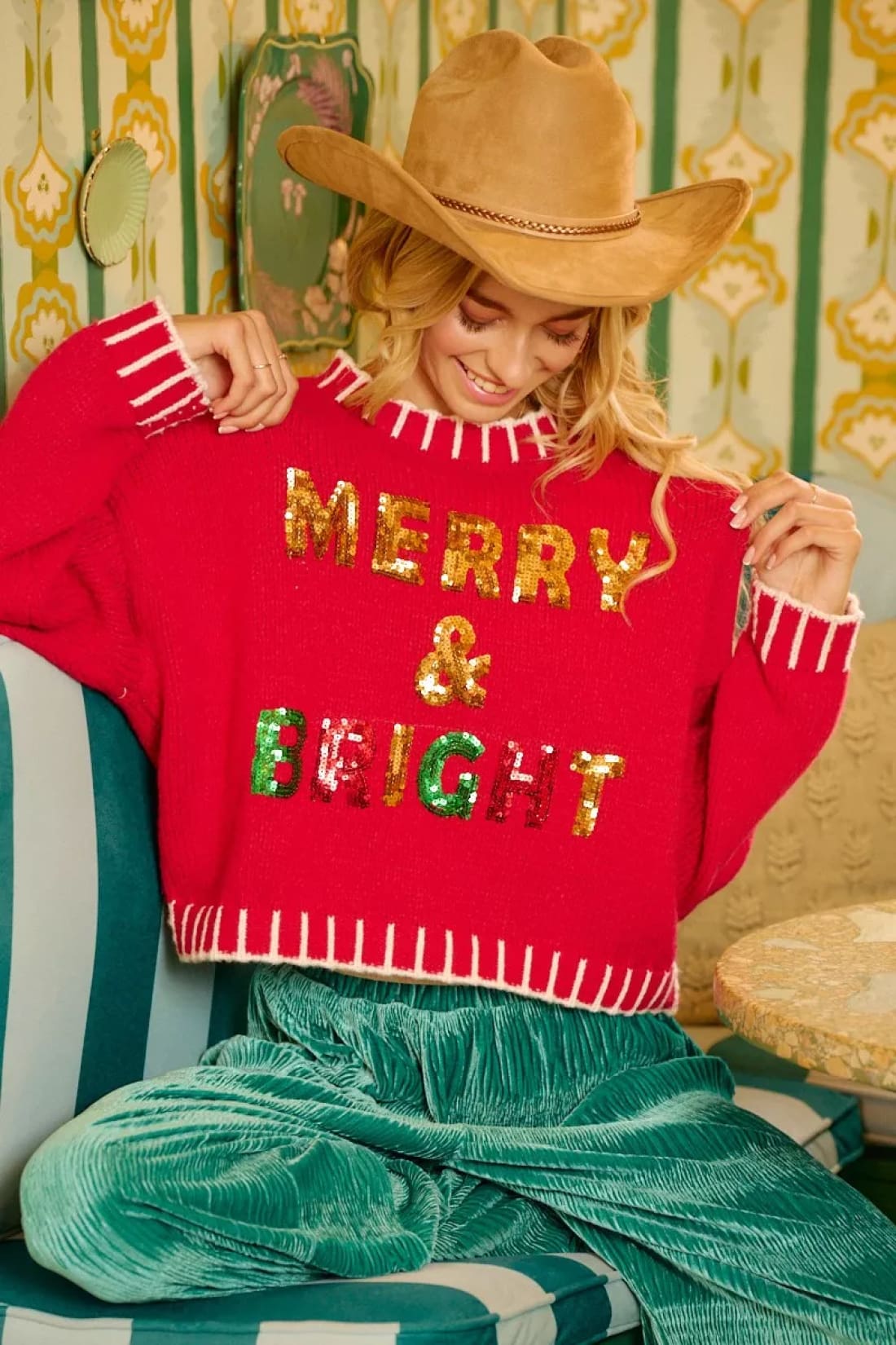 BiBi Christmas Theme Sequin Lattering Sweater