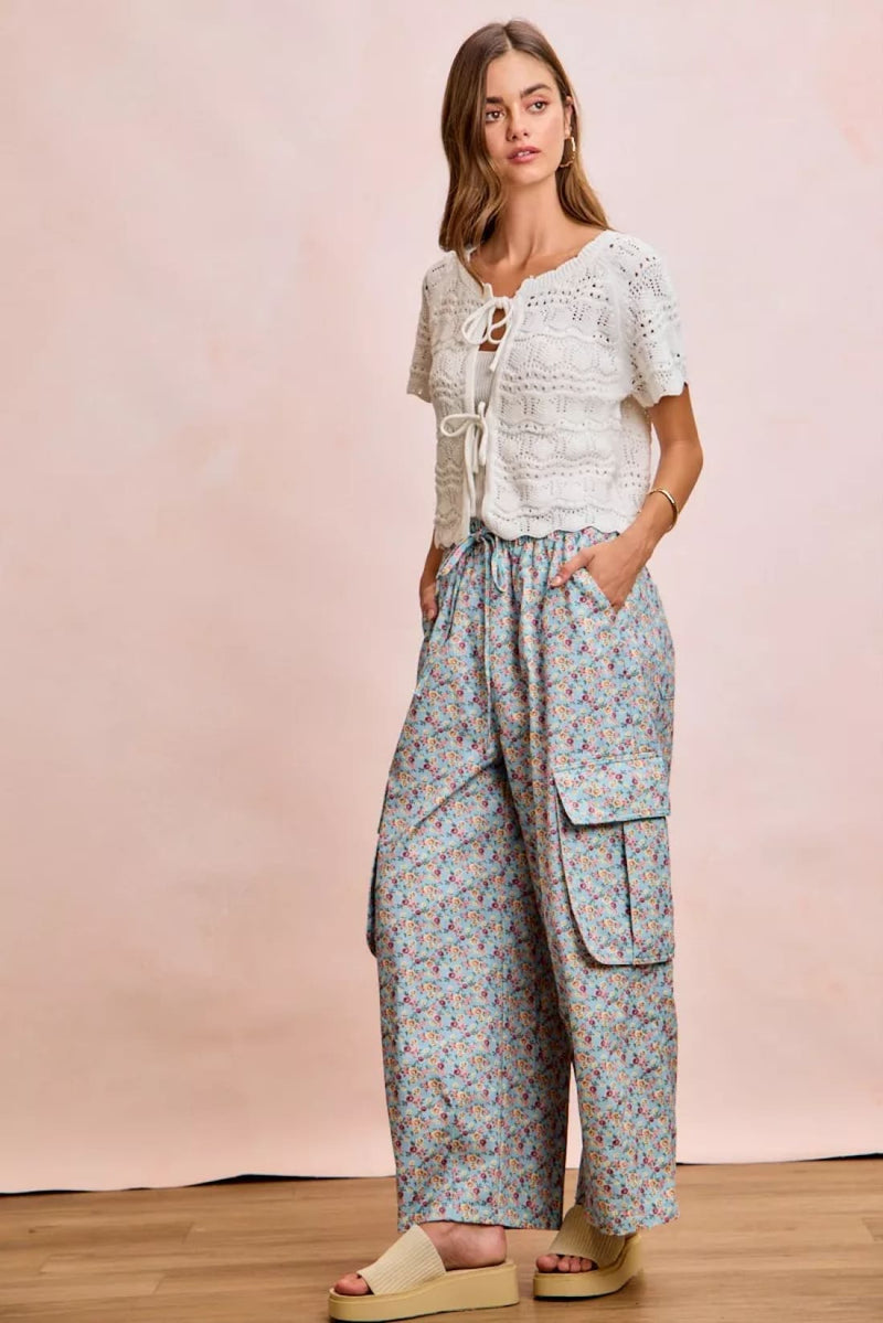 BiBi Front Bow Tie Detail Pointelle Knit Top