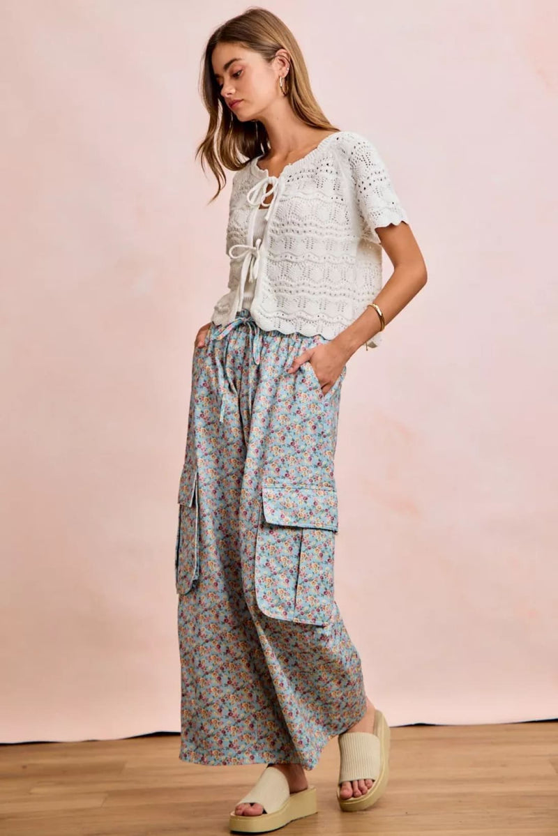 BiBi Front Bow Tie Detail Pointelle Knit Top