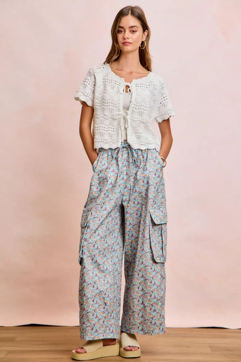 BiBi Front Bow Tie Detail Pointelle Knit Top