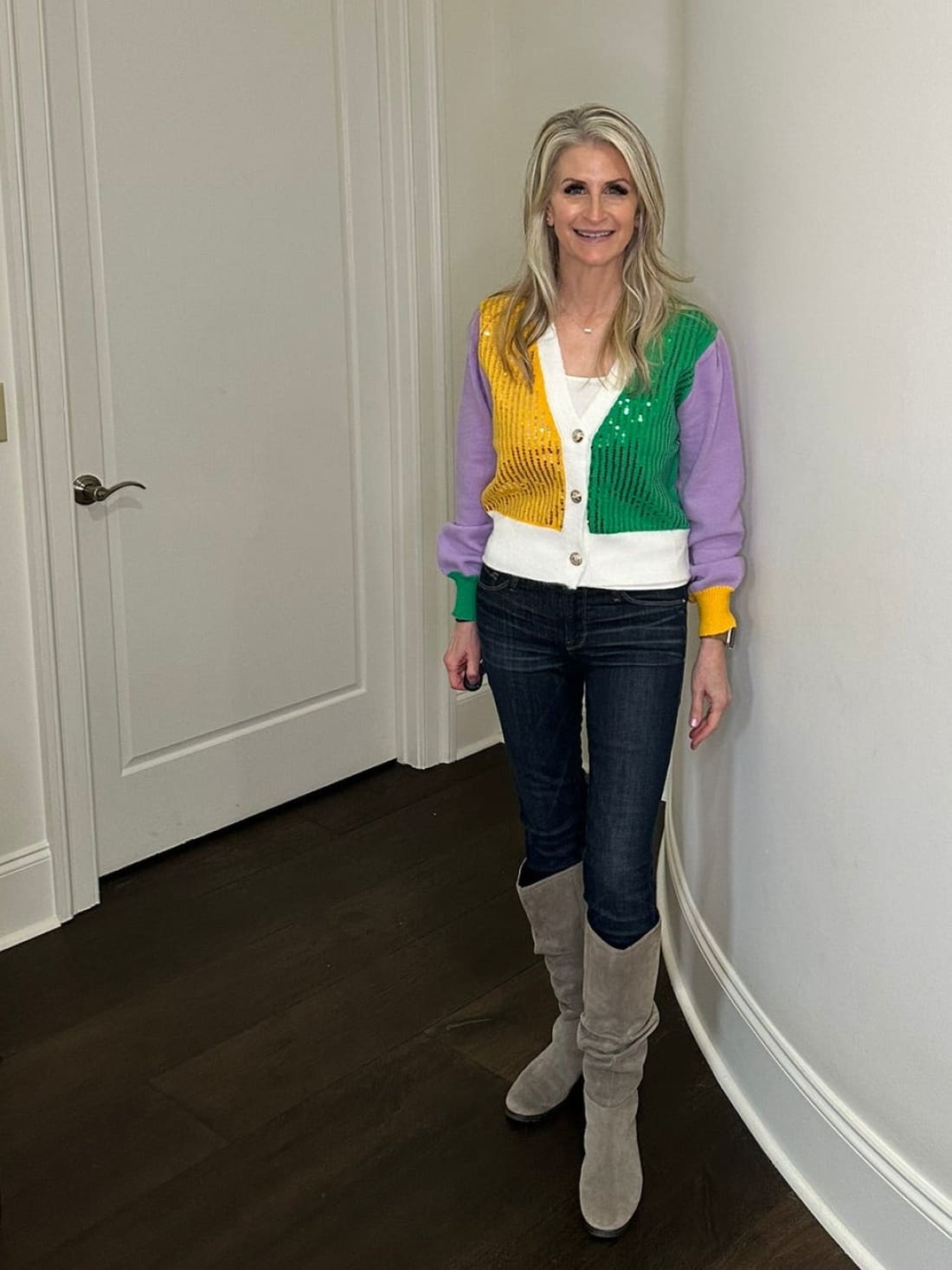 BiBi Mardi Gras Color Block Sequin Sweater Cardigan