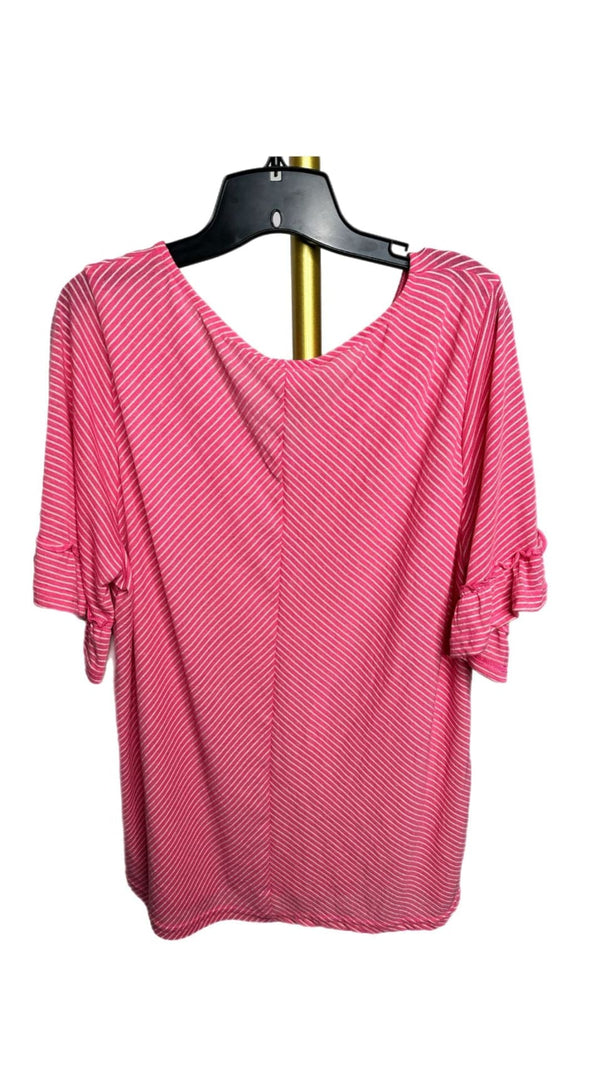 Bibi Ruffle Sleeve Pink Stripe V - Neck Top (Limited Quantities) | Tops & Tees