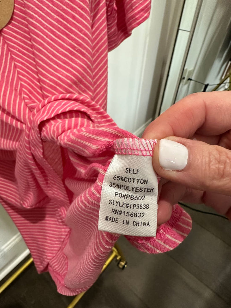 Bibi Ruffle Sleeve Pink Stripe V - Neck Top (Limited Quantities)