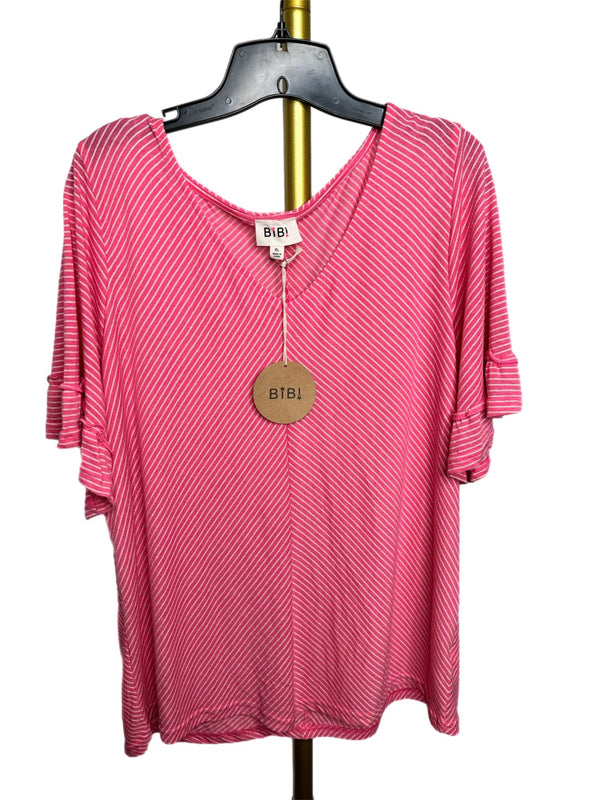Bibi Ruffle Sleeve Pink Stripe V - Neck Top (Limited Quantities) | Tops & Tees