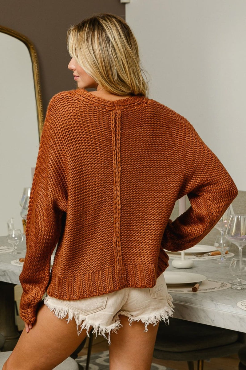 BiBi V Neck Cable Knit Sweater