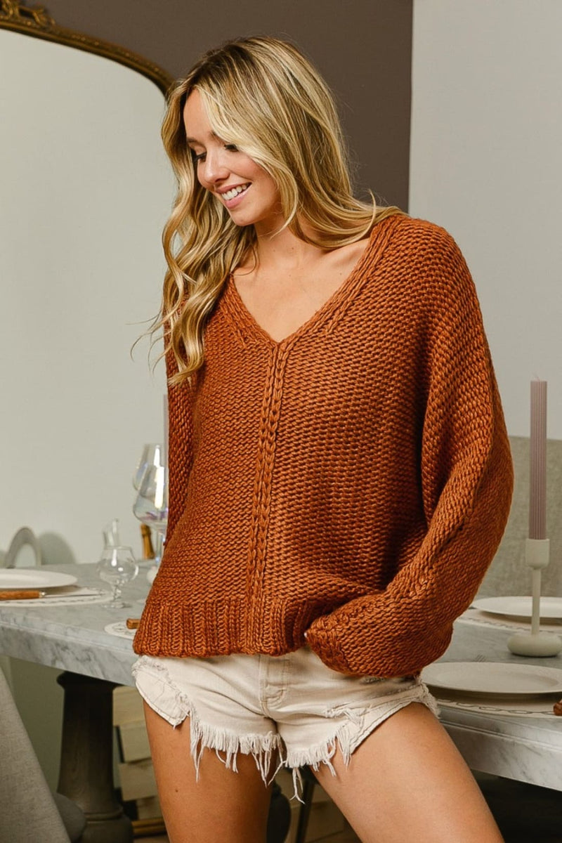 BiBi V Neck Cable Knit Sweater