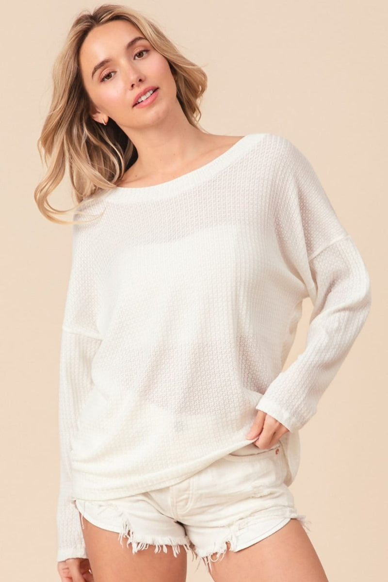 BiBi Waffled Backless Drawstring T - Shirt