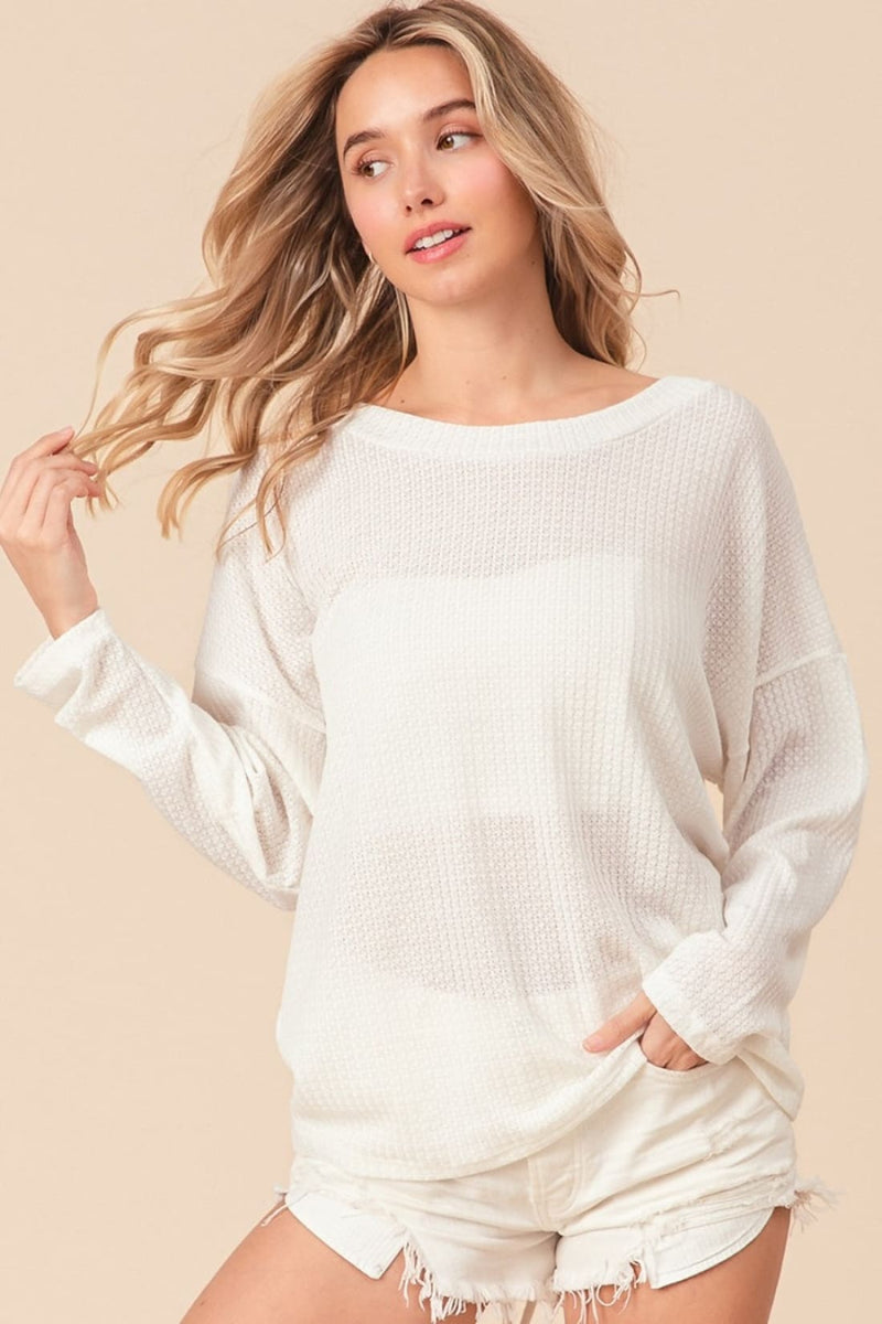 BiBi Waffled Backless Drawstring T - Shirt