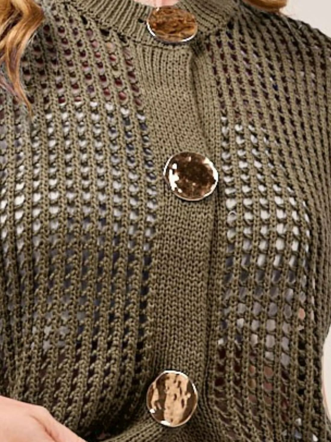 Big Metal Button Front Openwork Sweater Vest
