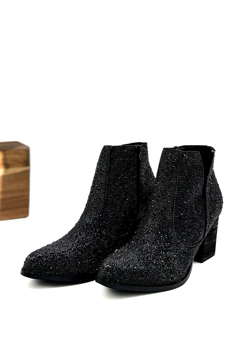 Black Rhinestone Booties