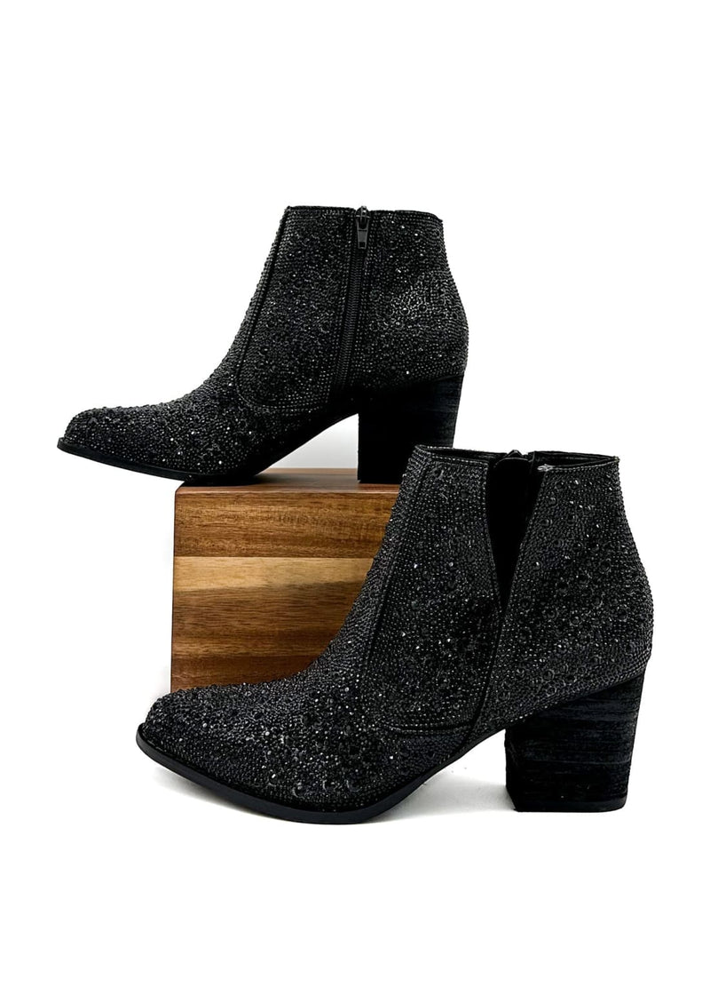 Black Rhinestone Booties