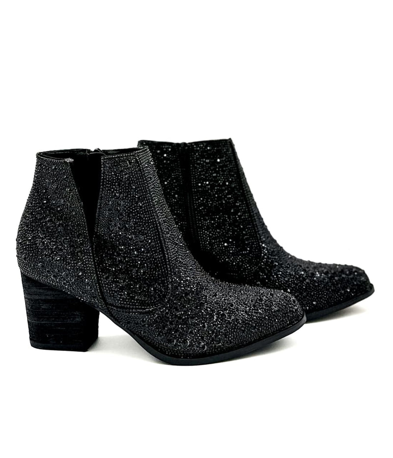 Black Rhinestone Booties