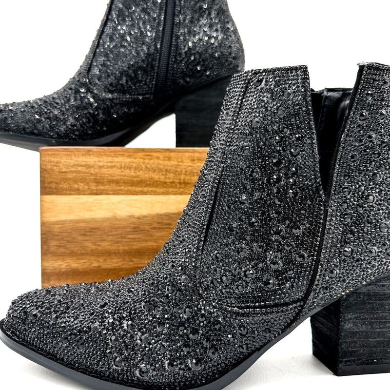 Black Rhinestone Booties